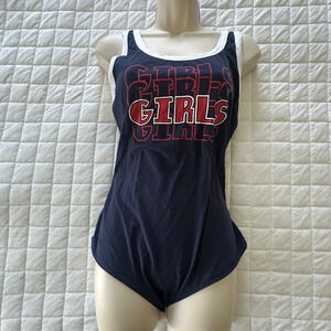 CHARLOTTE RUSSE Bodysuit Womens XL Navy Blue Tank Girls Girls Graphic Retro Y2K